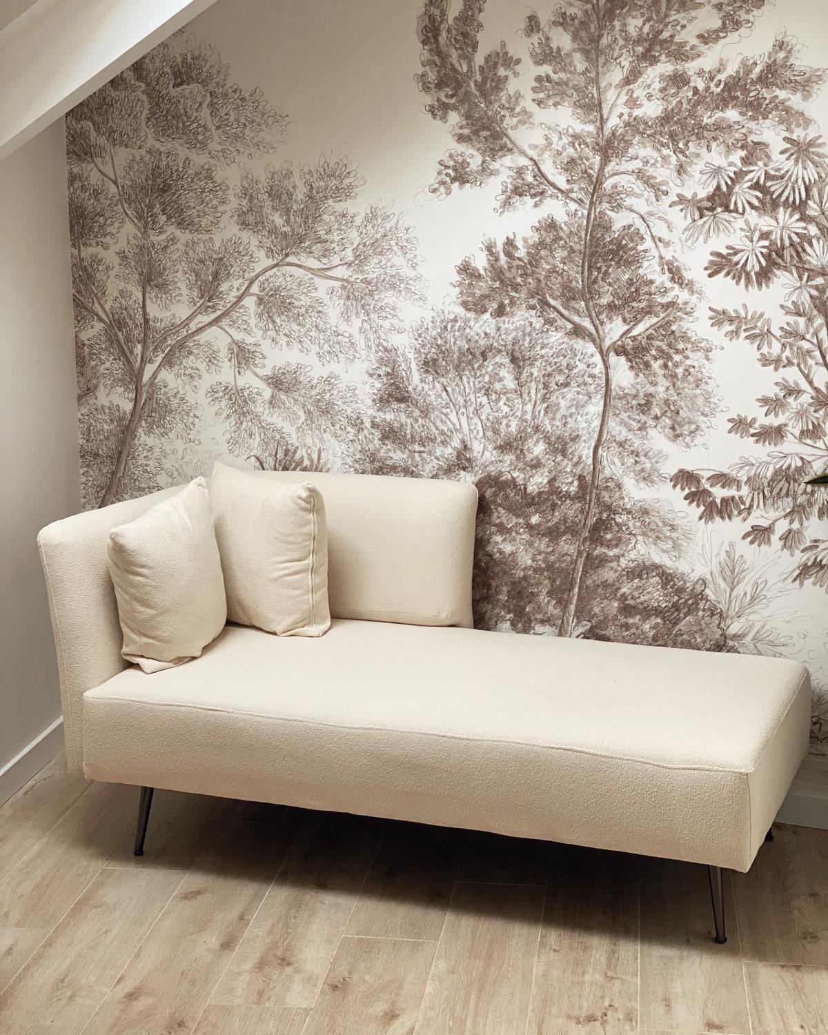 CHAISELONGUE cremeweiß linksseitig Riom - Schwarz/Weiß, Textil (156/75/77cm) - Beliani