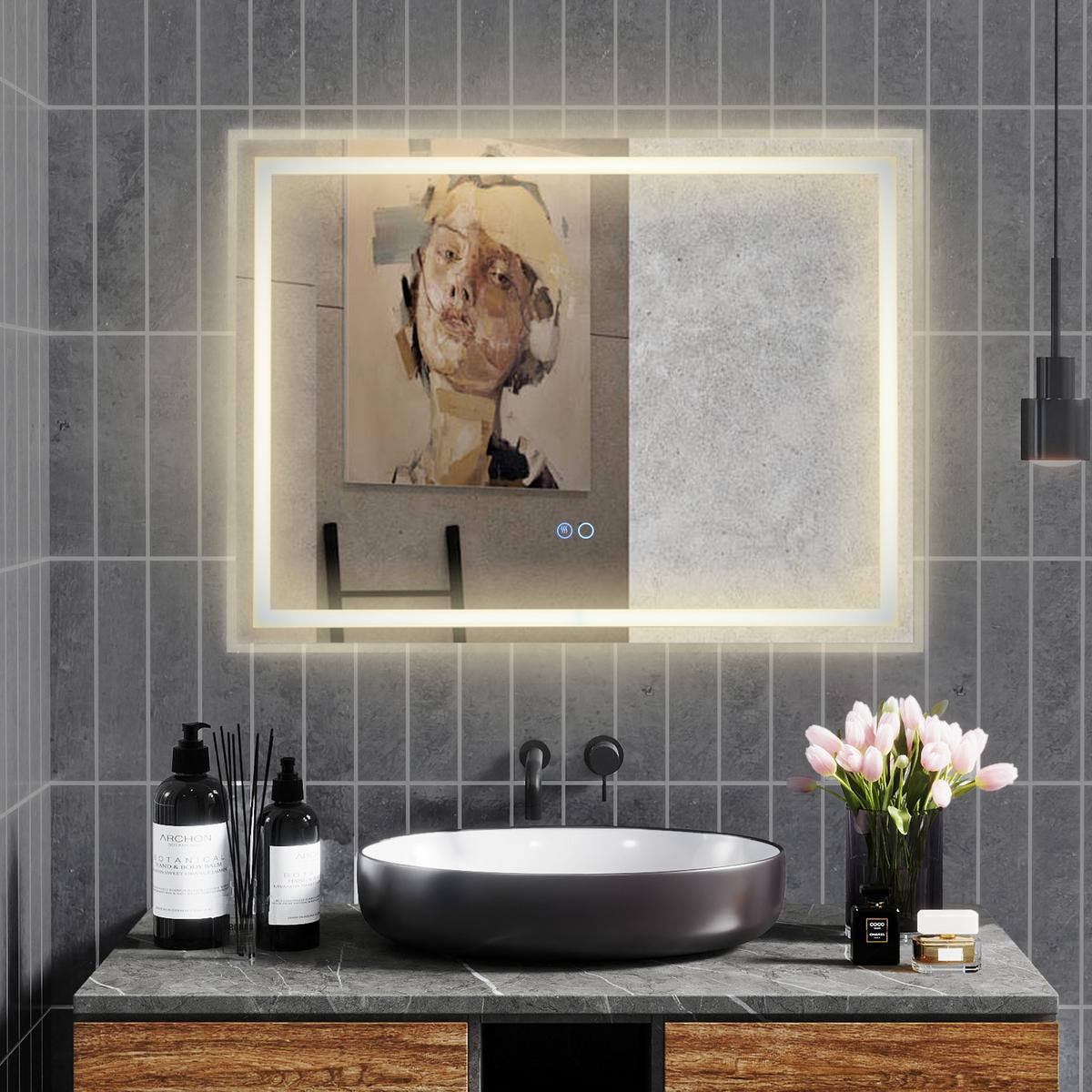 BADEZIMMERSPIEGEL Silber - Silberfarben, Glas (80/3.5/60cm) - COSTWAY