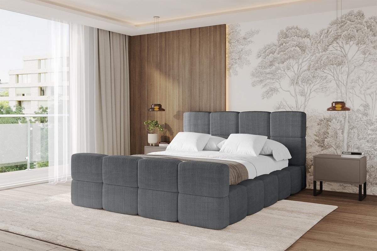 POLSTERBETT mit Bettkasten und Lattenrost, Bett mit Matratze H3/H4, Kopfteil, Boxbett, Doppelbett mit Stauraum - NATA-Z 120x200 Dunkelgrau - Chromfarben, Holzwerkstoff/Textil (120/200cm) - ALTDECOR