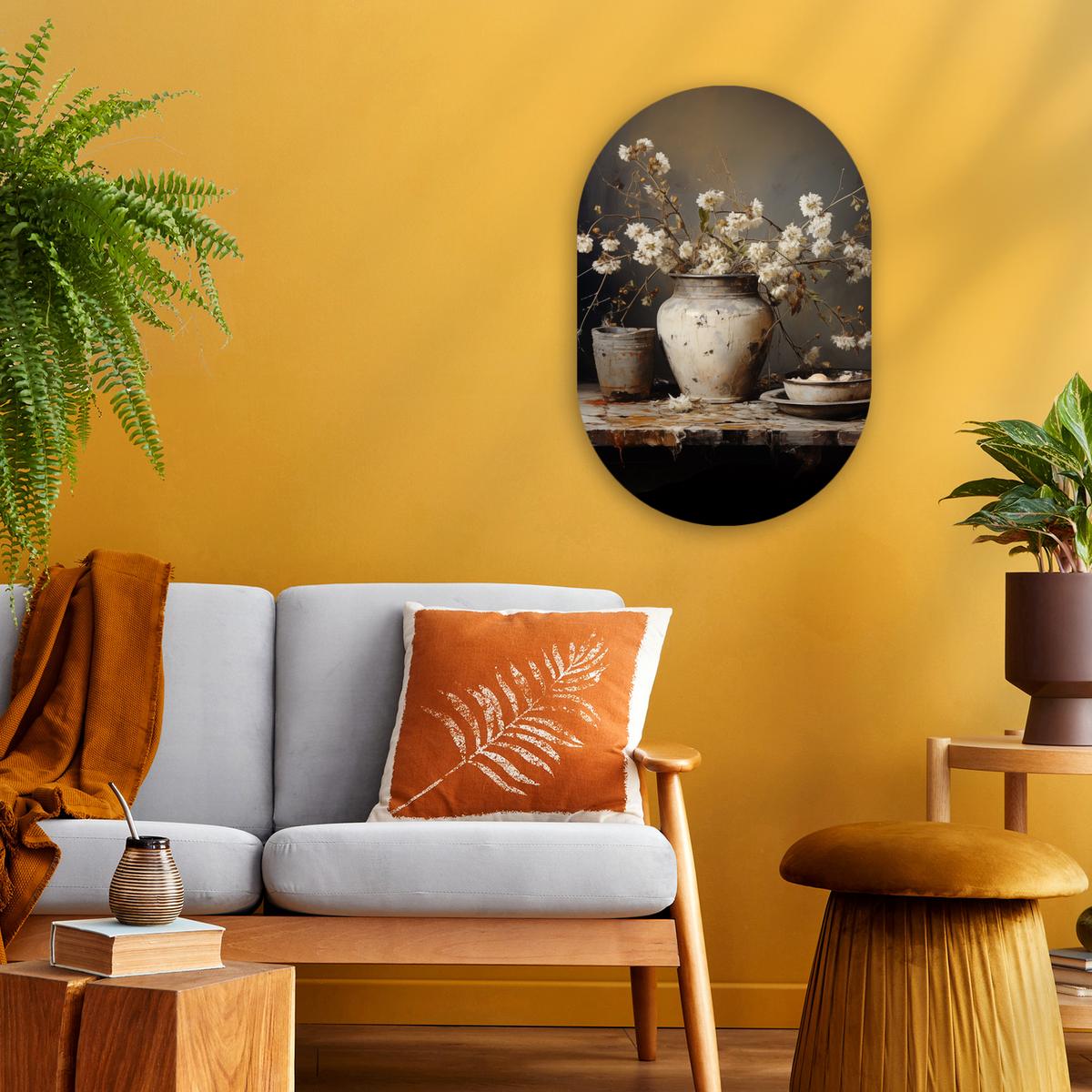 WANDBILD Stilleben - Blumen - Blumenstrauß - Vase - Wein Deko Wohnzimmer 40x60 cm - Ecru, Kunststoff (40/60cm) - MuchoWow