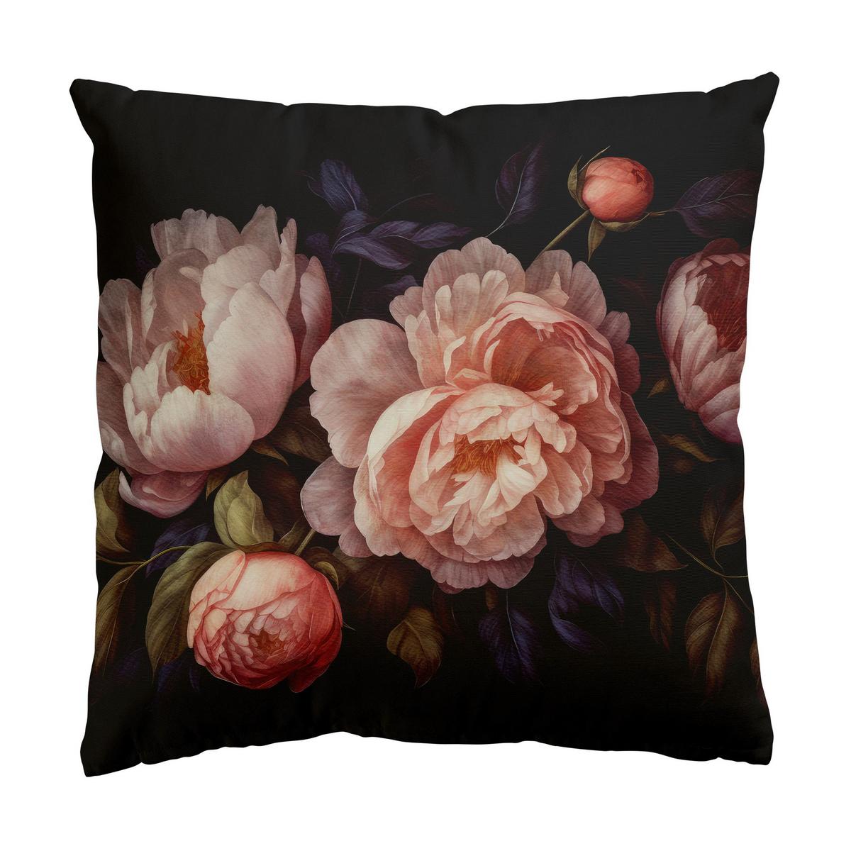 DEKOKISSEN 2er-Set Dunkle Blüten Duo 40/40 cm - Schwarz, Textil (40/40cm) - Bilderwelten
