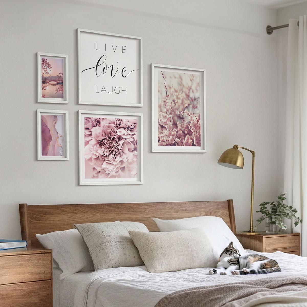 BILDER SET 5er Set - 50x50 cm & 20x30 cm & 40x60 cm Weißer Rahmen - Italienische Sonnenuntergänge - Weiß, Kunststoff (40/60cm) - TULUP
