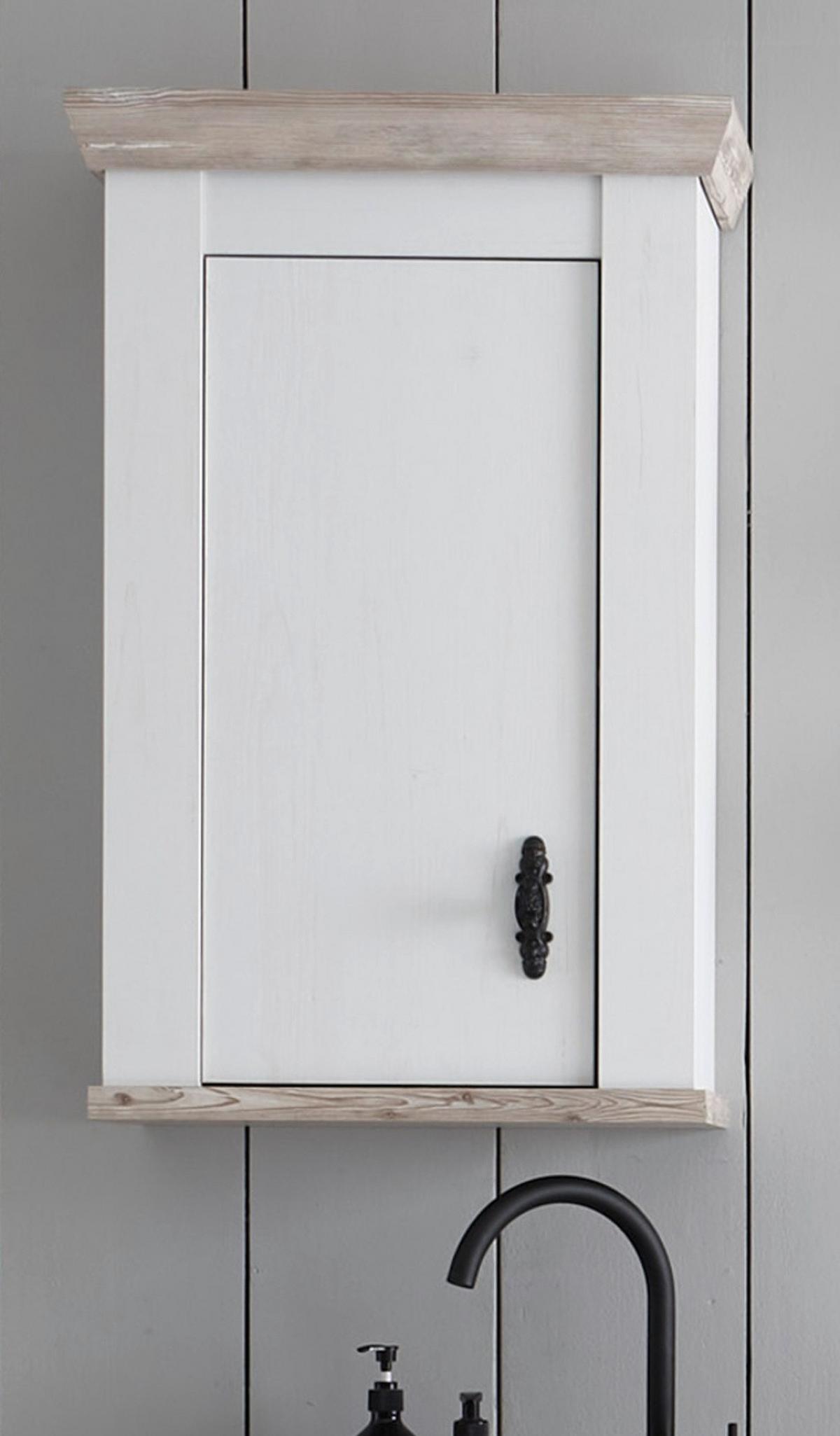 HÄNGESCHRANK weiß Pinie Landhaus, Küchenschrank hängend 55 x 85 cm, Soft-Close - Schwarz/Weiß, Holzwerkstoff/Metall (55/85/34cm) - Furn.Design