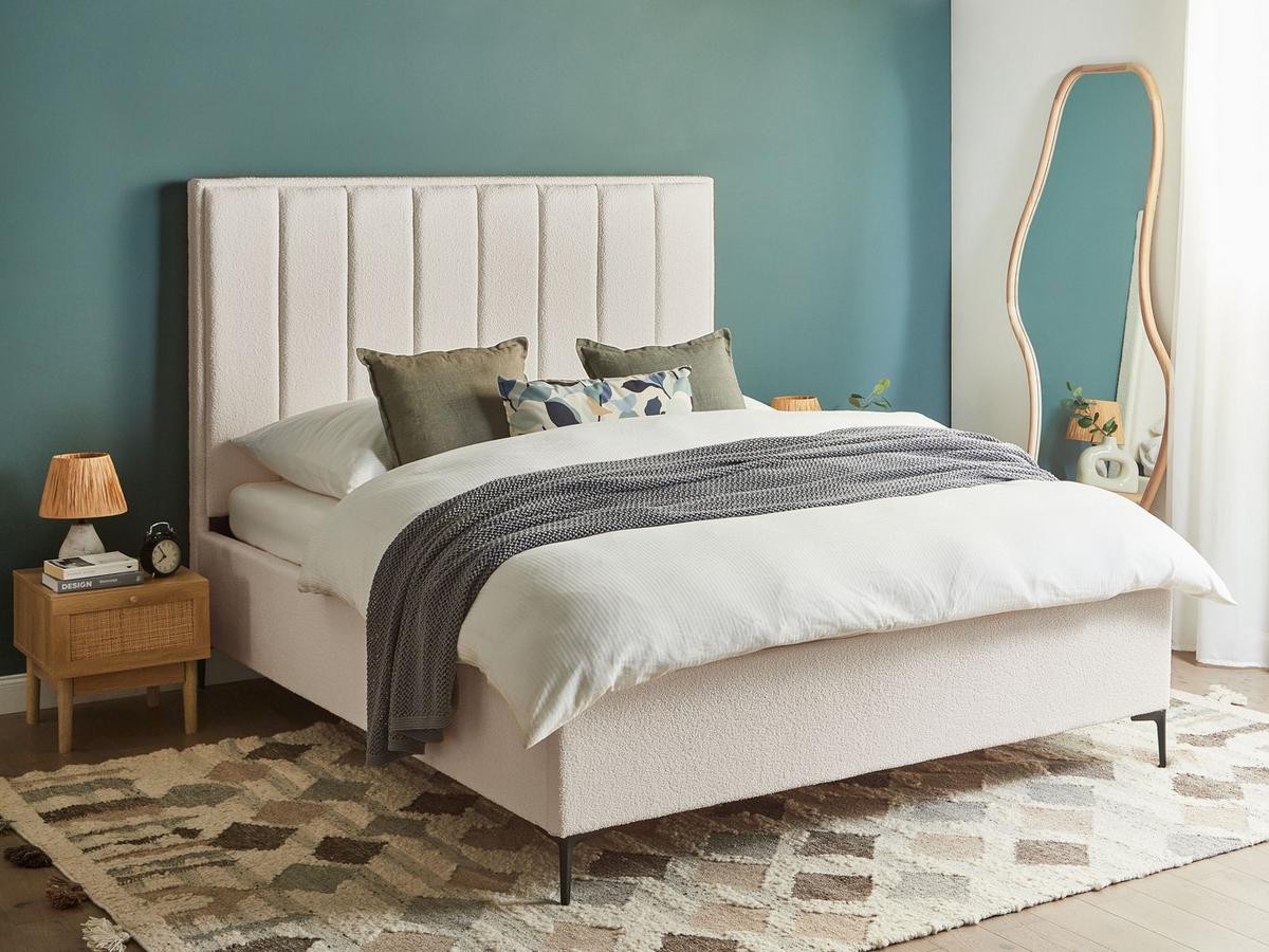 BETT mit Stauraum 160/200 cm Cremeweiß Sezanne - Schwarz/Weiß, Textil (160/200cm) - Beliani