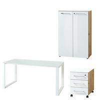 BÜRO-SET MUENCHEN 3-tlg | Schreibtisch, Schrank, Container | Glasfront | Chalet-Eiche-Nb./Weiß - Weiß, Holzwerkstoff/Metall (255/120/80cm) - KADIMA DESIGN