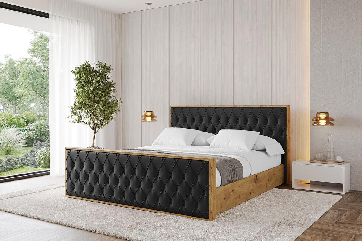 POLSTERBETT mit Bettkasten, Fußteil und Lattenrost, Boxbett ohne Matratze - ENZO5-Z 160x200 Schwarz Kunstleder - Schwarz Hochglanz, Holzwerkstoff/Textil (160/200cm) - ALTDECOR