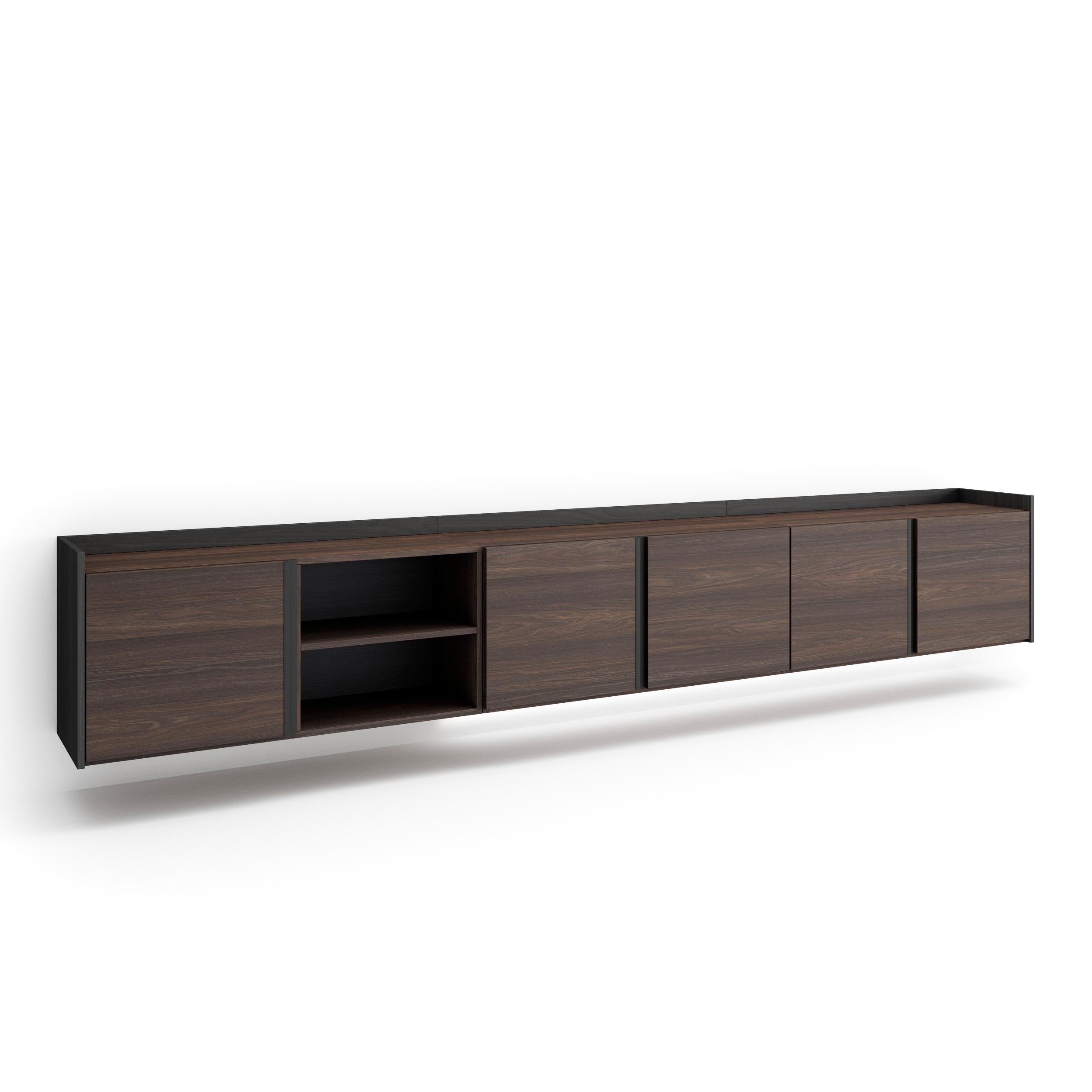 LOWBOARD, Dunkler Eiche und Schwarz, 309/35/50cm, Hängend - Dunkelbraun, Holzwerkstoff (309/50/35cm) - Skraut Home