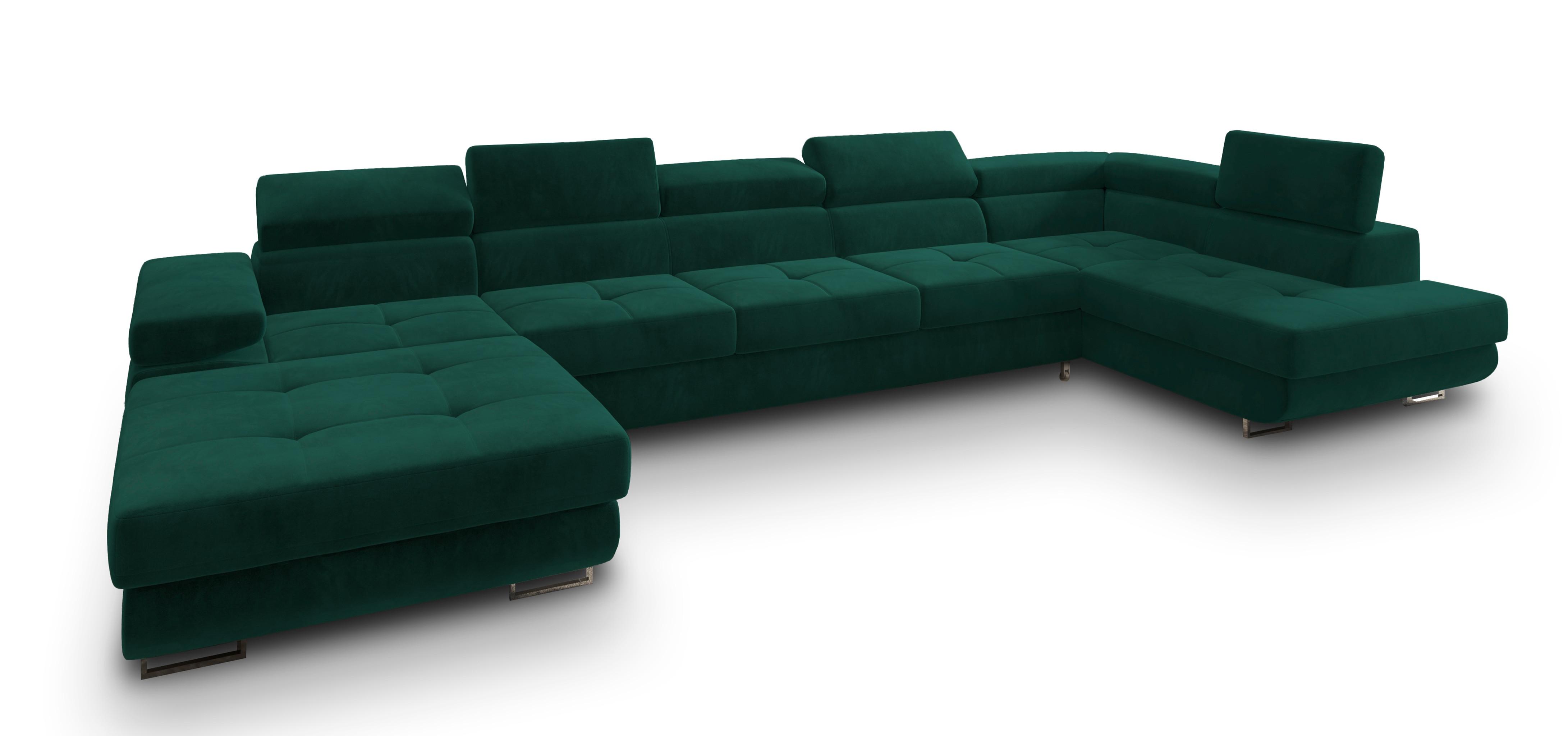 WOHNLANDSCHAFT TORIVA R-S Grün Velours-Stoff mit Schlaffunktion - Grün, Holz (418/90/202cm) - MASSENO