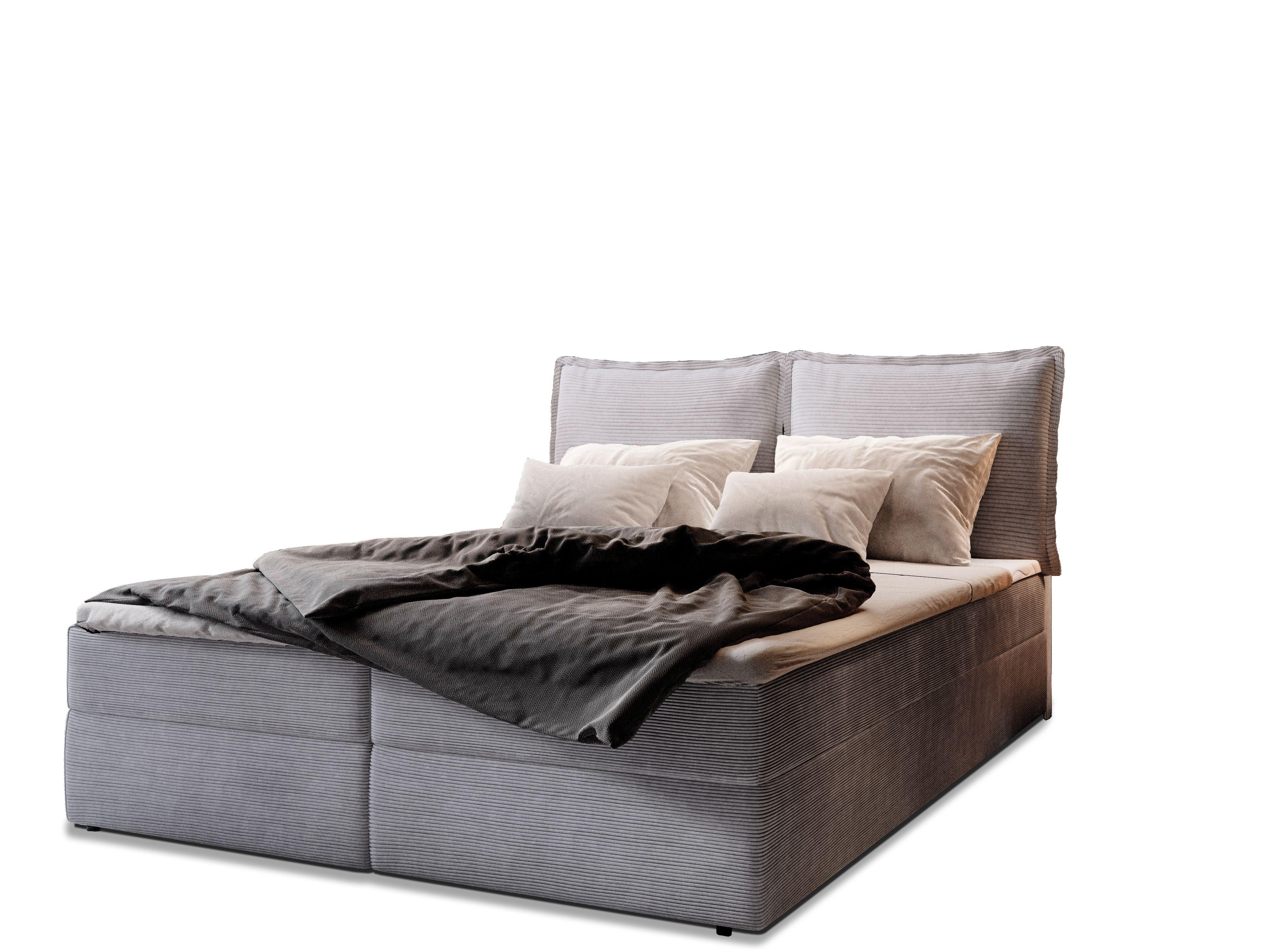 BOXBETT LENTE 140x200 cm mit Matratze und Topper - Grau - Grau, Holz (140/200cm) - MASSENO