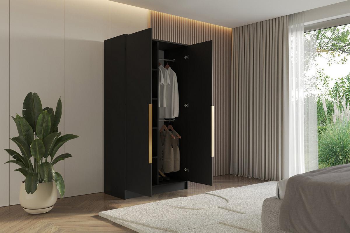 KLEIDERSCHRANK - LESE - 102 - Schwarz - Goldfarben/Schwarz, Holzwerkstoff (102/200/51cm) - ALTDECOR