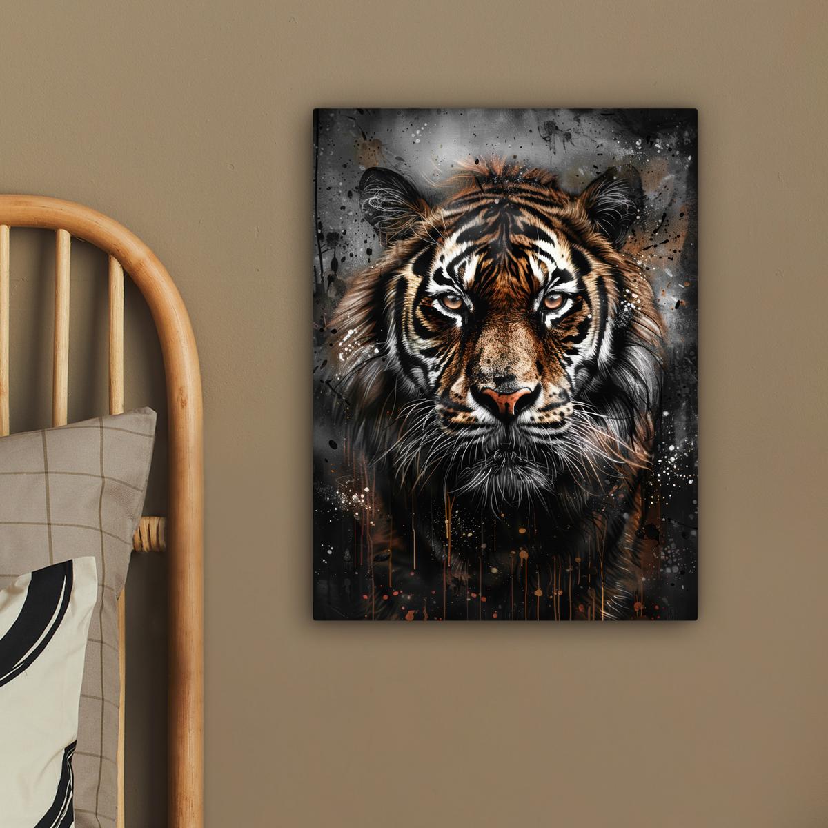LEINWANDBILD Tiger - Tiere - Porträt - Luxus - Schwarz Room Decor 30x40 cm - Anthrazit, Textil (30/40cm) - MuchoWow