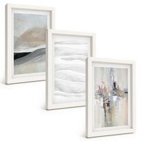 BILDER SET 3er Set - 20x30 cm Weißer Rahmen - Abstrakte Erdmuster - Weiß, Kunststoff (20/30cm) - TULUP