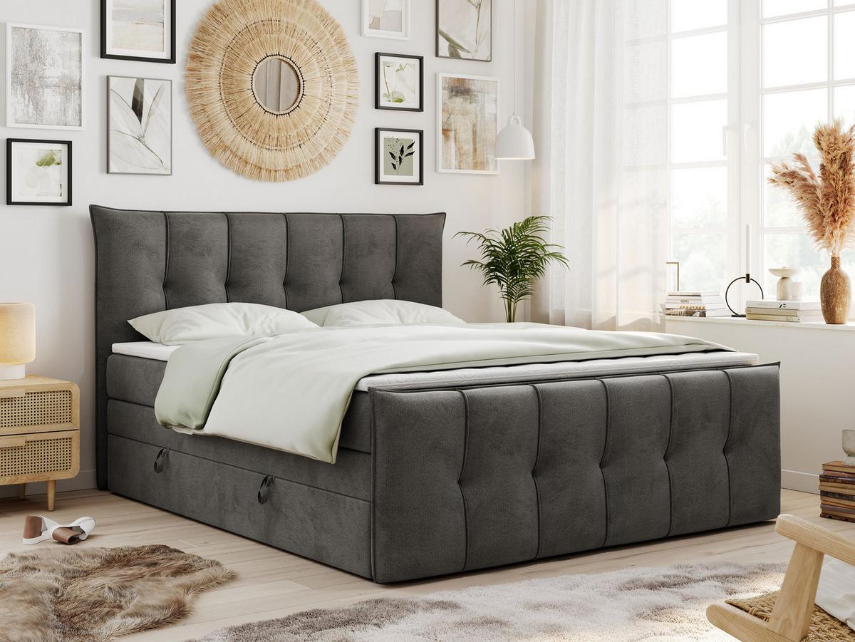 BOXSPRINGBETT PREMIUM 11 KING 120/200 Hellgrau Velvet - H4 - Grau, Holz/Textil (120/200cm) - MKS