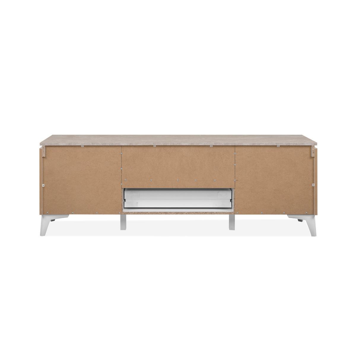 TV-MÖBEL mit 2 Türen 1 Schublade und 1 offenem Fach Dekor Travertin und Weiß 150/40/51 cm - Weiß, Holzwerkstoff (40/51/150cm) - Calicosy