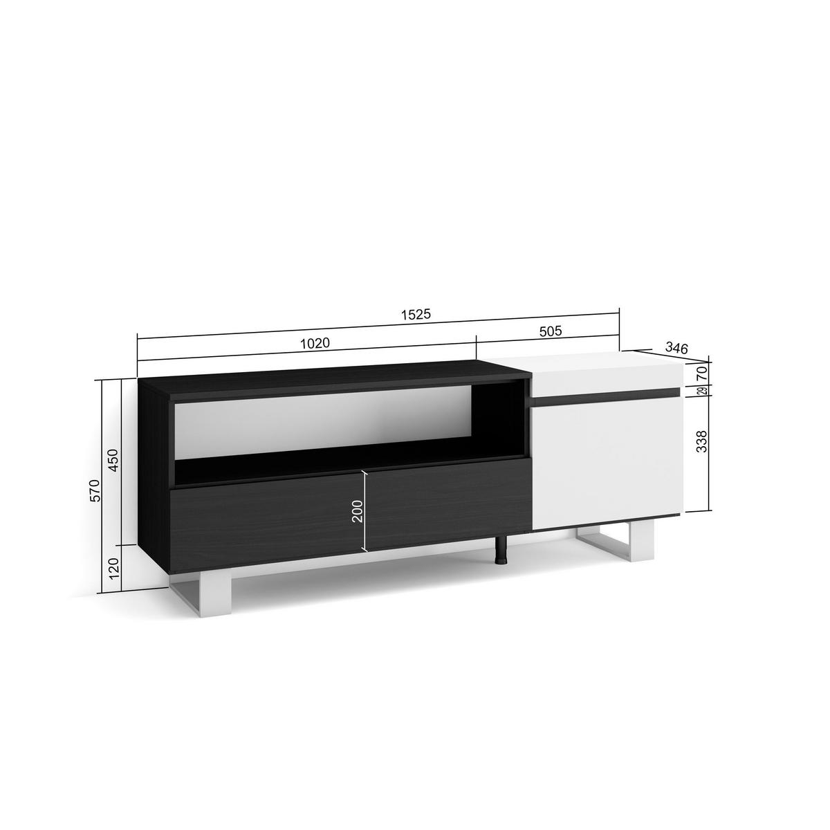 LOWBOARD, Weiß, Schwarz, 150/35/57cm - Schwarz/Weiß, Holzwerkstoff (150/57/35cm) - Skraut Home