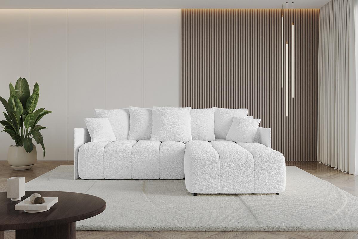 ECKSOFA Ottomane rechts LONLI-L 251x189x68 Weiß Bouclé - Weiß, Holzwerkstoff/Kunststoff (189/251cm) - ALTDECOR