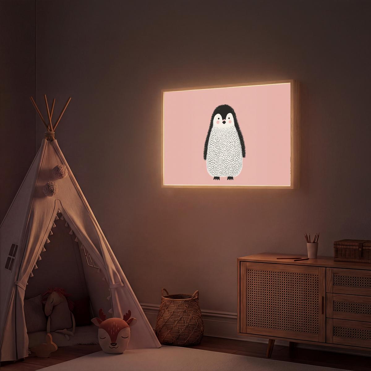 WANDLEUCHTE MIT AKKU Pinguin - Punkte - Minimalistisch - Rosa 90x60 cm - Rosa, Holzwerkstoff (90/60/8cm) - OnlyWow