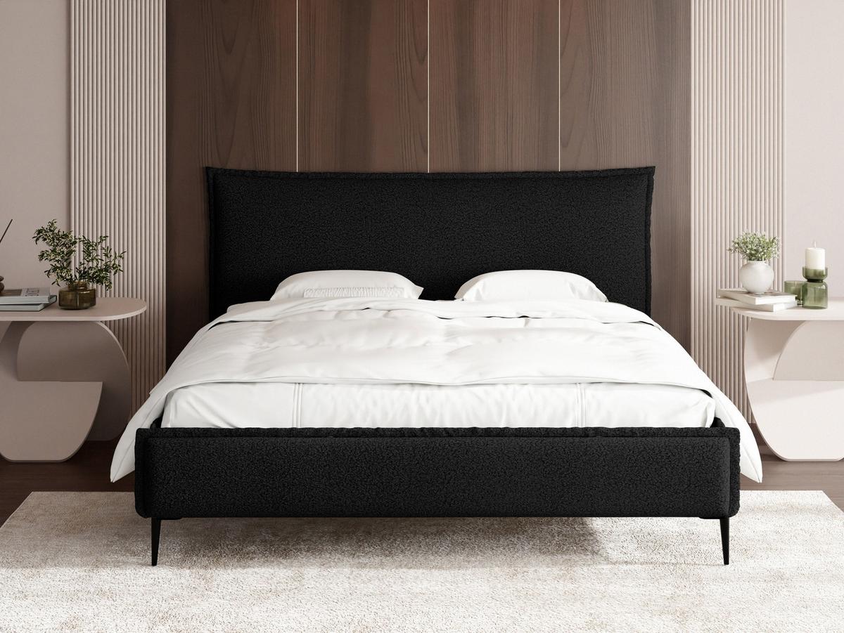 POLSTERBETT Pillow Rise mit Bettkasten, Lattenrost & hohen Metallfüßen in Schwarz Bouclé 200x200 cm - Birkefarben/Schwarz, Holz/Textil (200/200cm) - WFL GROUP