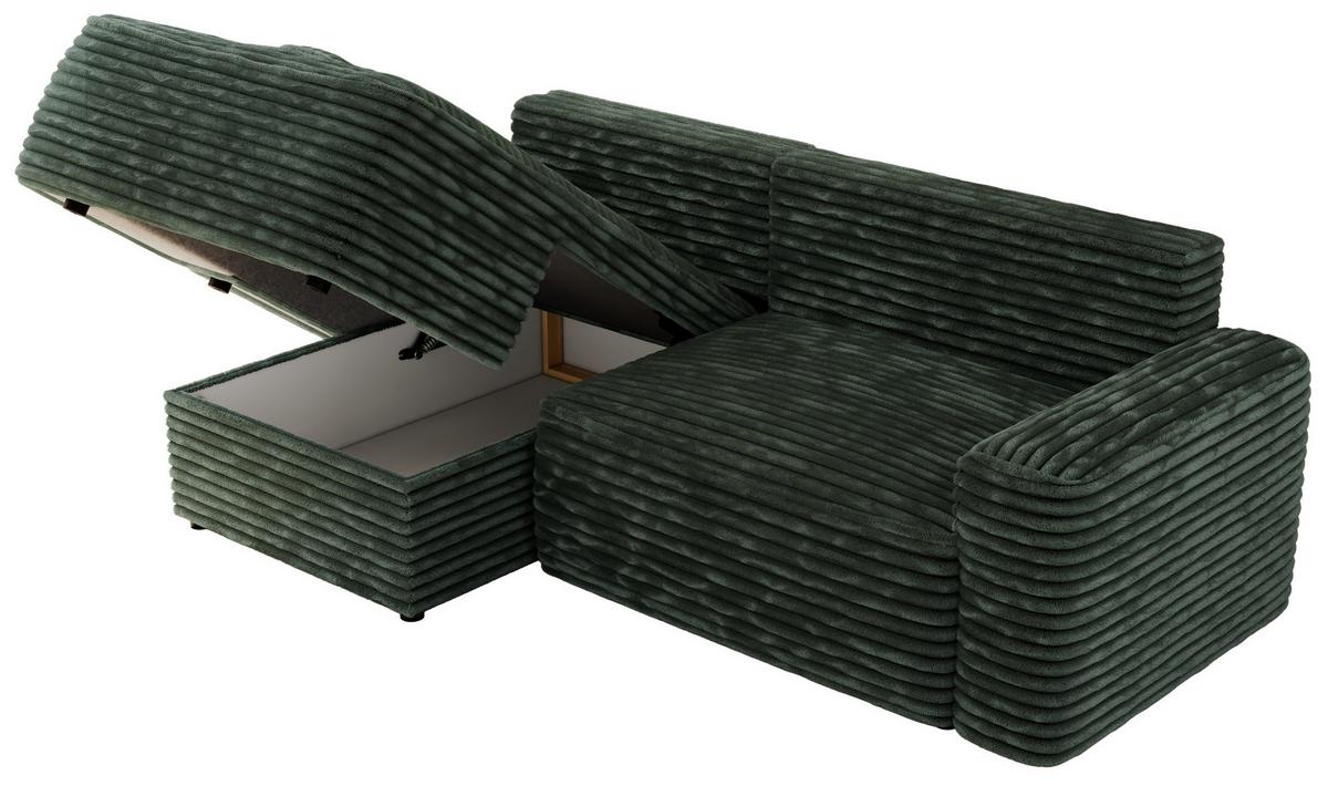 ECKSOFA BELLUNO L Grün Cord - Links - Schwarz/Grün, Textil (144/233cm) - MKS