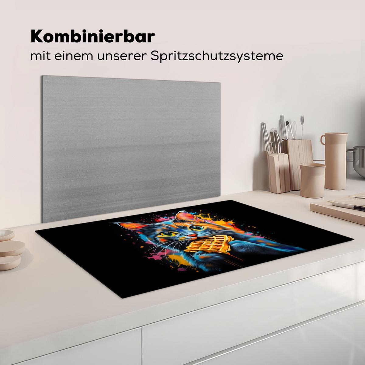 HERDABDECKPLATTE Katze - Graffiti - Bunt - Waffel - Essen Induktionsmatte 83x51 cm - Multicolor, Kunststoff (83/51.5/0.2cm) - MuchoWow
