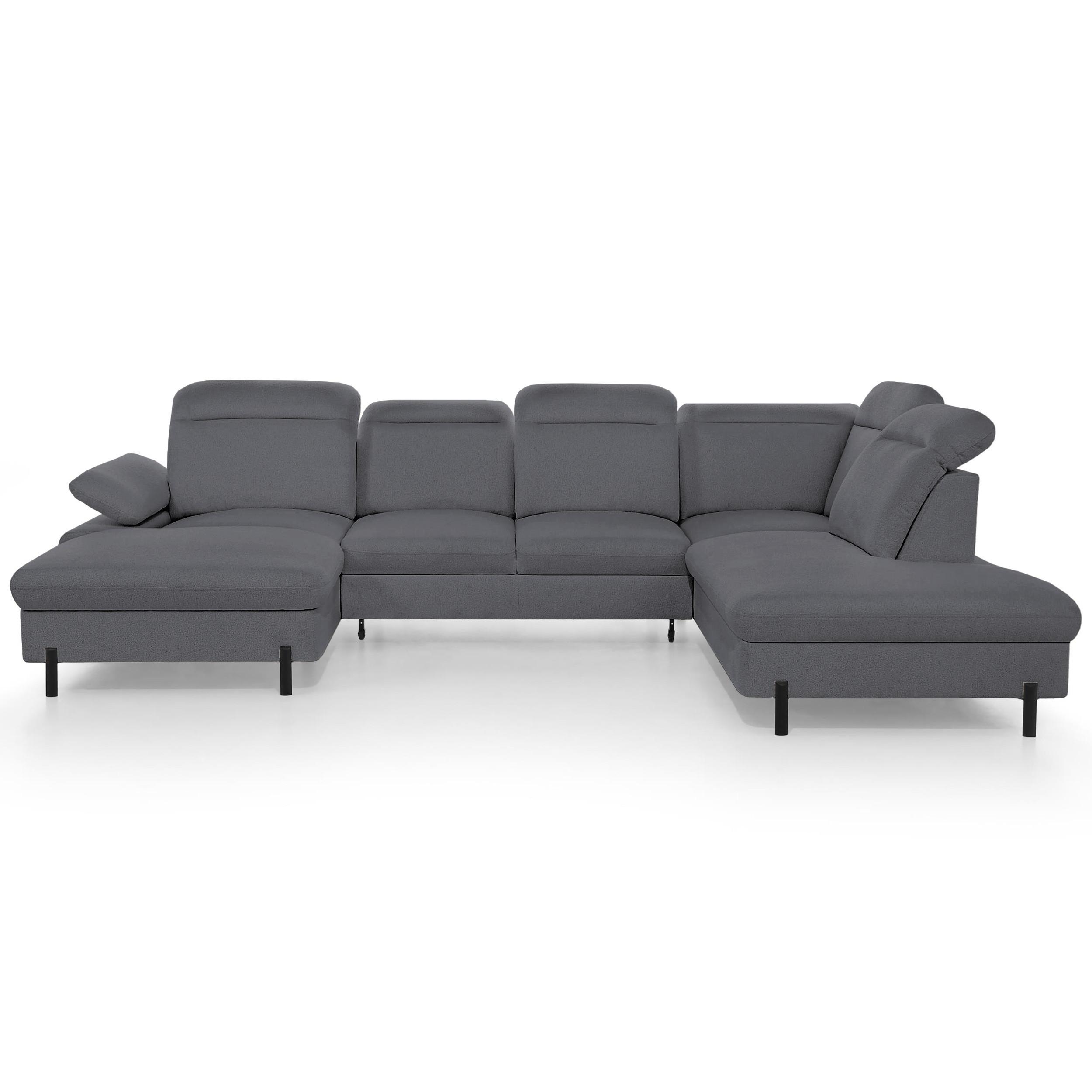 WOHNLANDSCHAFT Sora U mit Schlaffunktion und verstellbarer Sitztiefe, Kopfstützen und Armlehne, 365 cm, Anthrazit, Links - Anthrazit/Schwarz, Textil (365/107/235cm) - Beautysofa