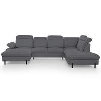 WOHNLANDSCHAFT Sora U mit Schlaffunktion und verstellbarer Sitztiefe, Kopfstützen und Armlehne, 365 cm, Anthrazit, Links - Anthrazit/Schwarz, Textil (365/107/235cm) - Beautysofa
