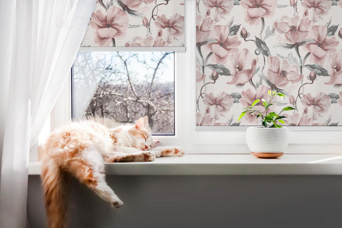 INNENROLLO - Fensterrollo - Rollo - 150x140 cm - Rosa Blüten - Pink, Kunststoff (150/140/0.5cm) - TULUP