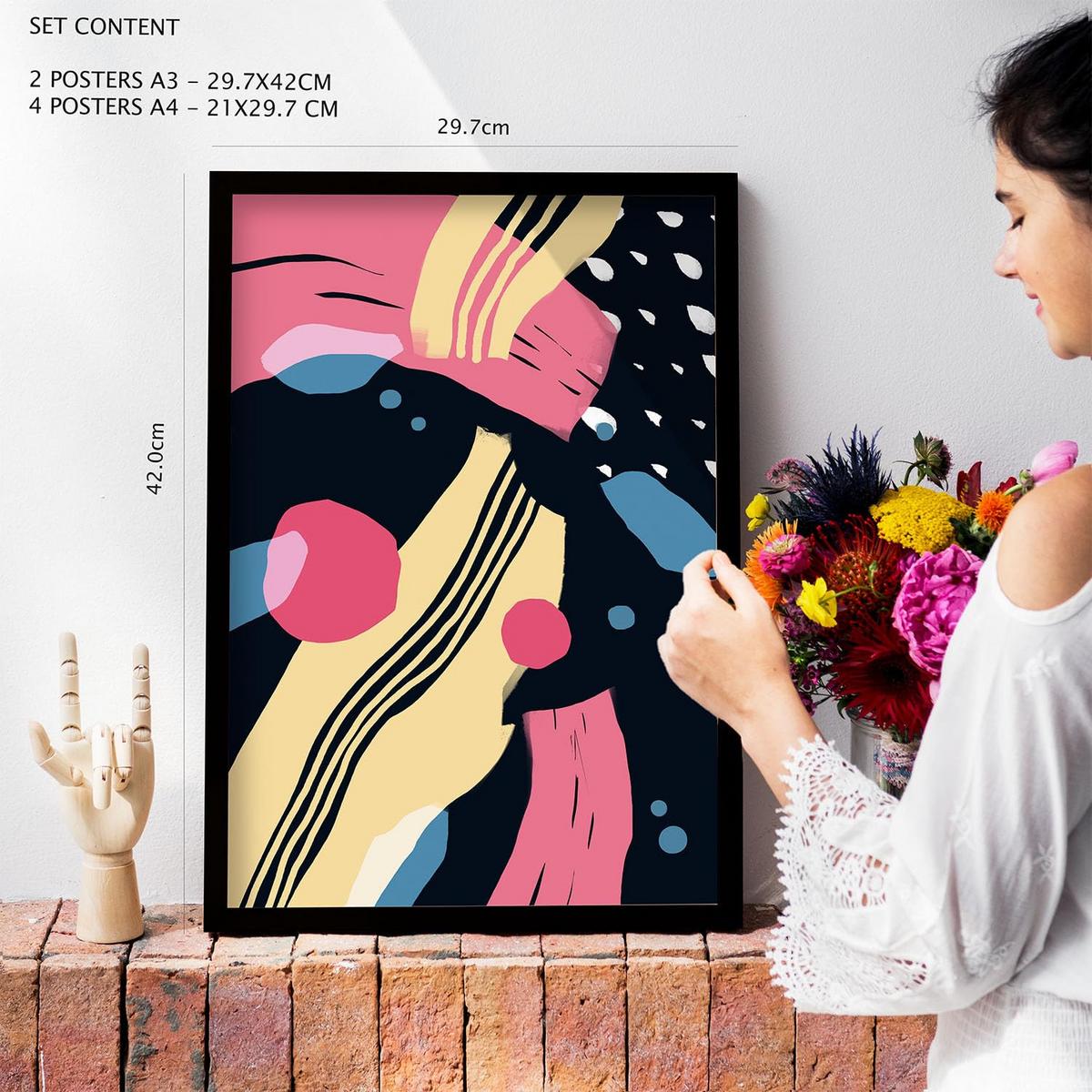 POSTER Set Mit 6 Verhaltensmodi In Liebhaber Abstrakt Ästhetische Dekorative Gemälde Für Ihr Wohnzimmer Schlafzimmer Zuhause A3 & A4 Schwarzer Rahmen - Schwarz, Papier (29/3cm) - Nacnic