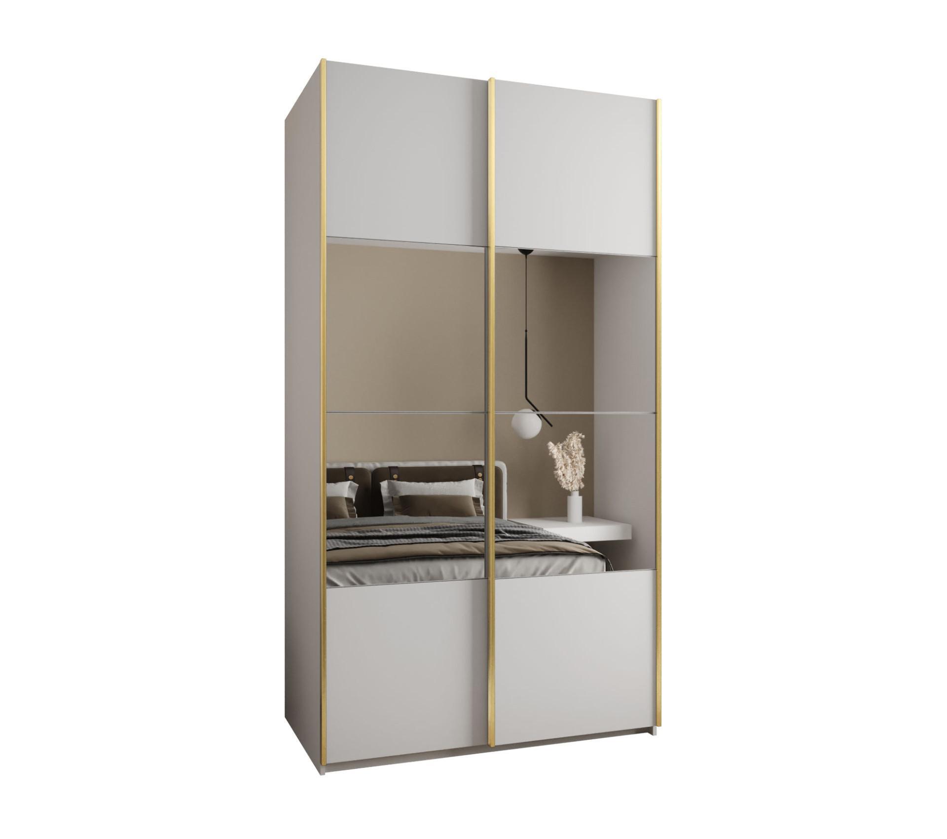 SCHWEBETÜRENSCHRANK 245,5/130/64 2-türig - Goldfarben/Weiß, Holz/Metall (130/245/64cm) - Abiks Möbel