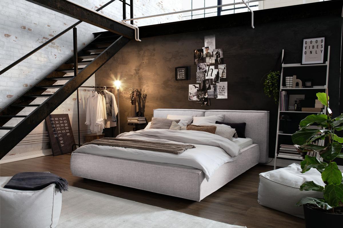 POLSTERBETT CARLO Hellgrau Flachgewebe - Hellgrau, Textil (160/200cm) - KAWOLA