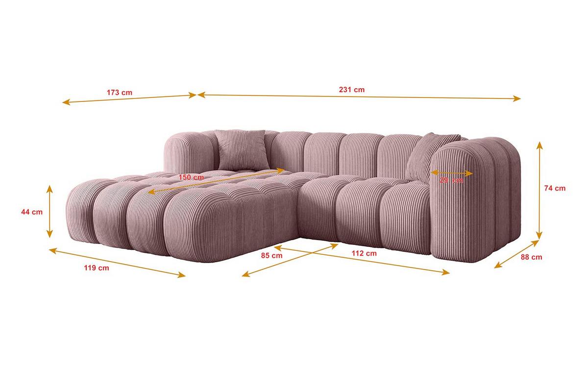 ECKSOFA Ottomane Links OLEA-L1 - 231x173x74 cm Rosa - Schwarz/Rosa, Holzwerkstoff/Kunststoff (190/242cm) - ALTDECOR