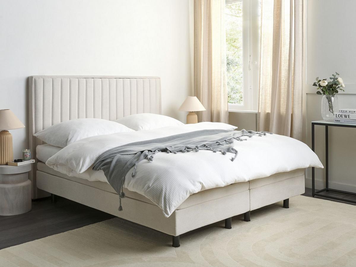 BETT verstellbar 160/200 cm Stoff Hellbeige Castellan - Beige, Textil (160/200cm) - Beliani