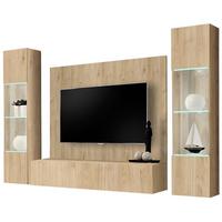 WOHNWAND Eiche Jackson 4-teilig 260 cm hängend, Schrankwand mit LED und Push-to-Open - Eichefarben, Glas/Holzwerkstoff (260/170/40cm) - Inn.Furn