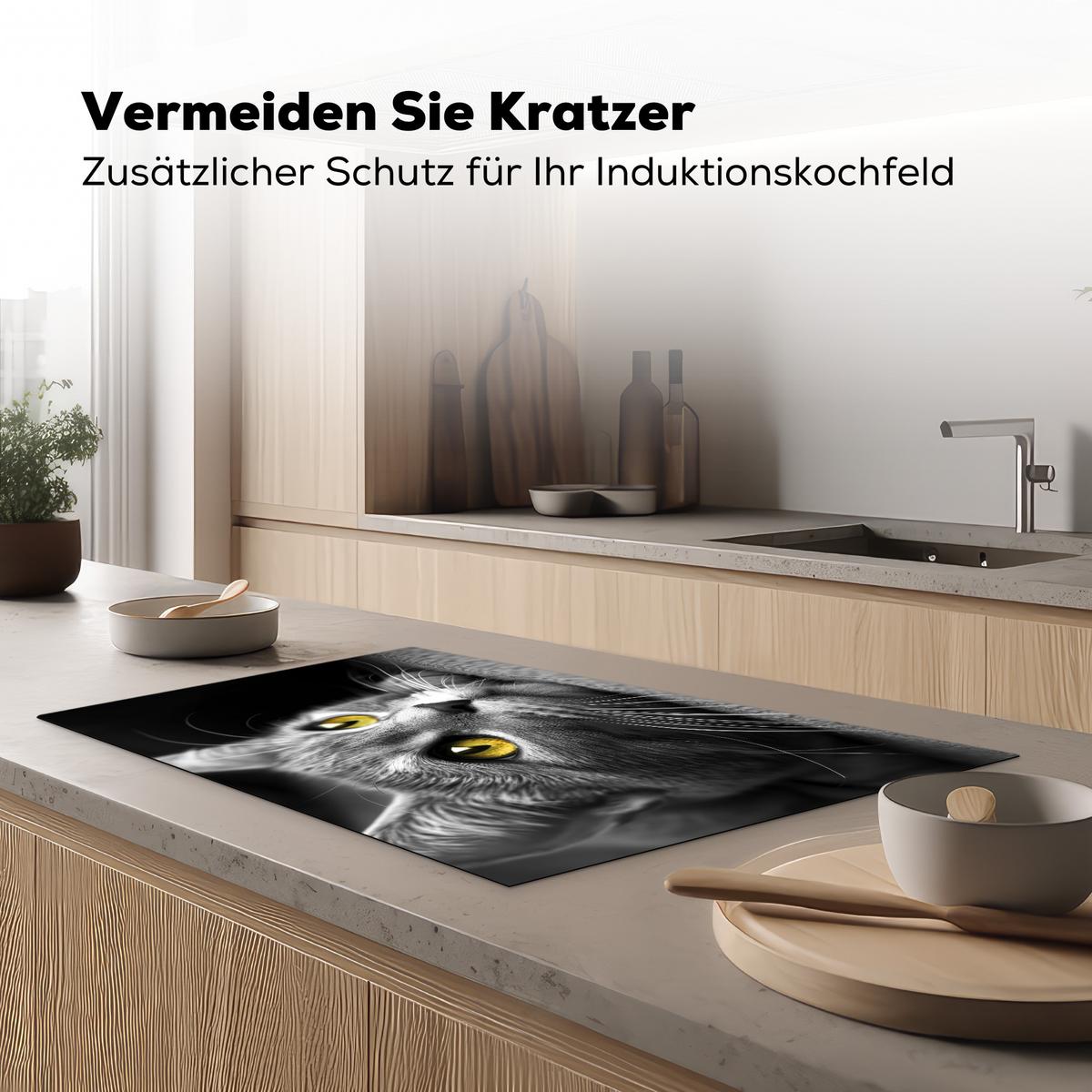 HERDABDECKPLATTE Katze - Grau - Tiere - Katze Induktionsmatte 83x51 cm - Grau, Kunststoff (83/51.5/0.2cm) - MuchoWow