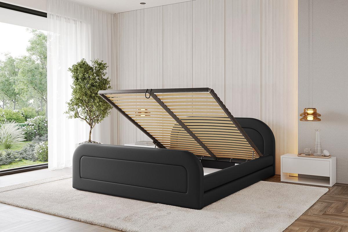 POLSTERBETT mit Bettkasten, Fußteil und Lattenrost, Boxbett ohne Matratze - LERIS-v1-Z 180x200 Schwarz Kunstleder - Schwarz Hochglanz, Holzwerkstoff/Textil (180/200cm) - ALTDECOR