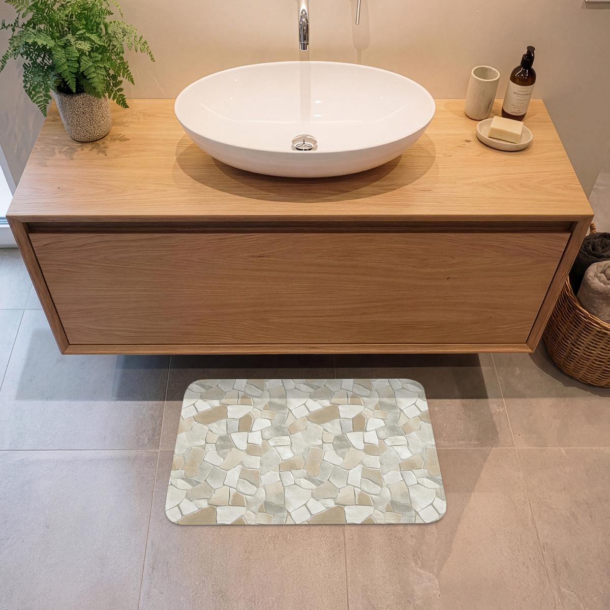 BADEMATTE Mosaik - Steine - Beige 60x40 cm - Beige/Creme, Textil (60/40cm) - OnlyWow