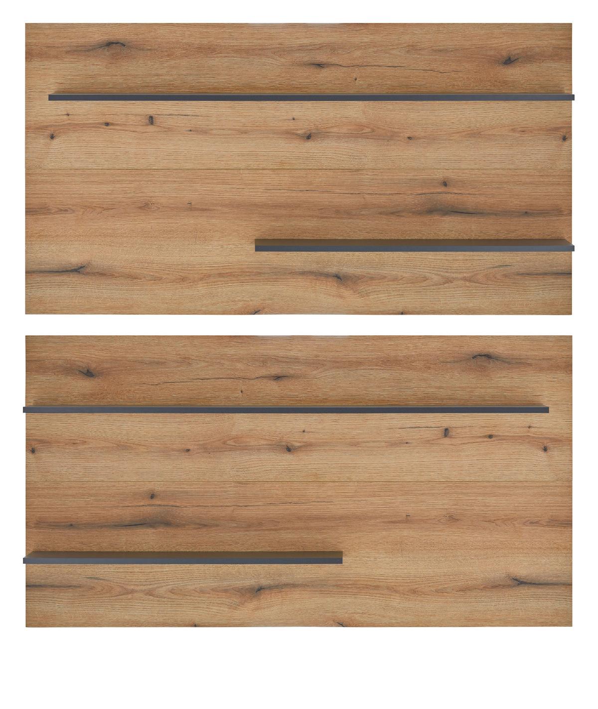 WOHNWAND Evoke Eiche, grau, Wohnkombination Set 5-teilig mit XXL-TV-Schrank, 440 cm - Eichefarben/Grau, Glas/Holz (440/180/40cm) - Furn.Design