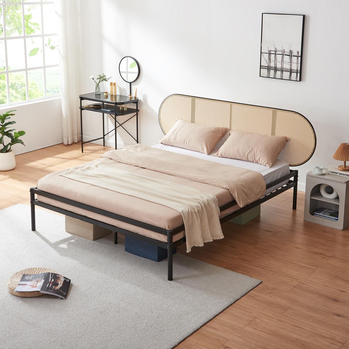 METALLBETT Linköping - Beige/Schwarz, Metall (160/200cm) - [en.casa]