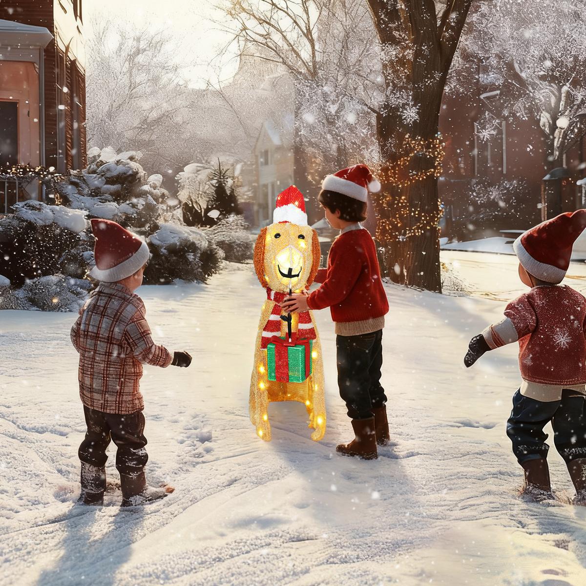 WEIHNACHTSDEKORATION Beleuchteter Weihnachtswelpe mit 74 warmweißen LED-Lichtern - Gelb, Textil (20/70/64cm) - Outsunny