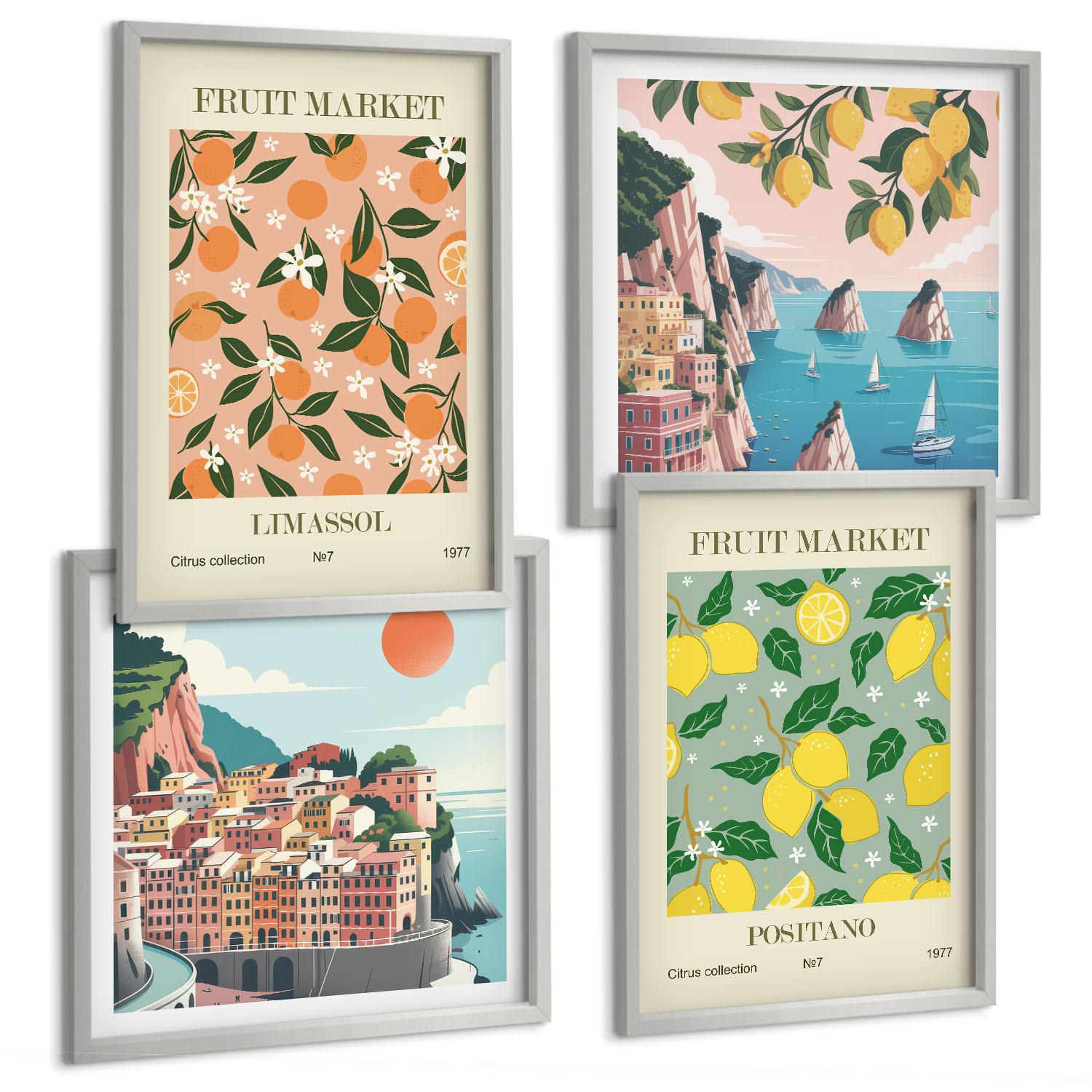 BILDER SET 4er Set - 50x50 cm & 40x60 cm Silberner Rahmen - Zitrusfrüchte der italienischen Tropen - Silberfarben, Kunststoff (50/50cm) - TULUP