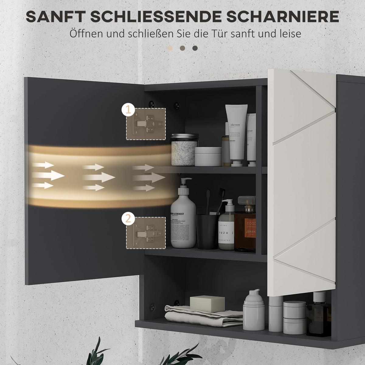 SPIEGELSCHRANK Spanplatte Glas Grau - Grau, Holzwerkstoff (55/55/17cm) - Kleankin