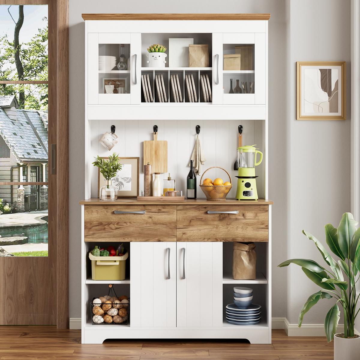 HIGHBOARD weiß und holzoptik, viel stauraum und mit vitrine fächern - Weiß, Holzwerkstoff (106/176.5/39cm) - Urban Meuble