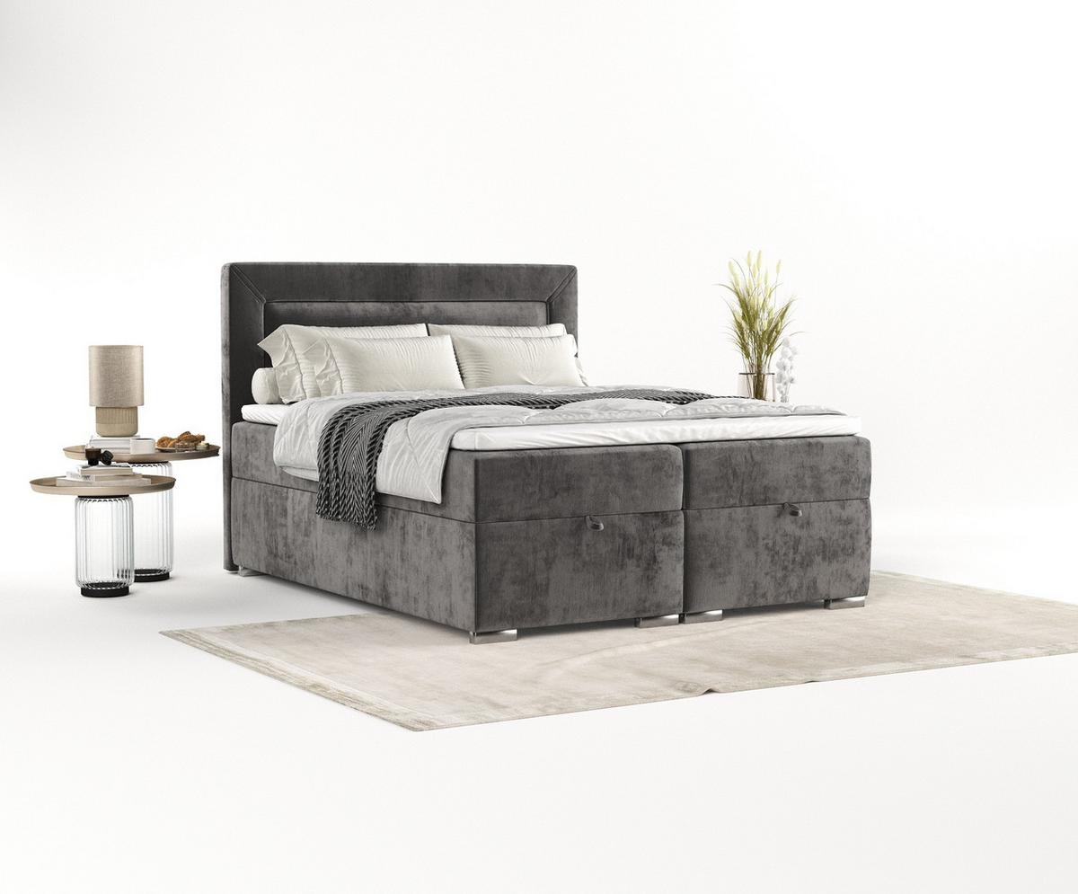 BOXBETT Lontano 120/200 cm Stahl im Lotta Stoff - Chromfarben/Graphitfarben, Holz/Holzwerkstoff (120/200cm) - AltaBeds