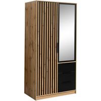 DREHTÜRENSCHRANK Bueno Lux mit 2 Türen und 3 Schubladen, eiche Wotan - Eiche Wotan, Holzwerkstoff (100/200/58cm) - Beautysofa