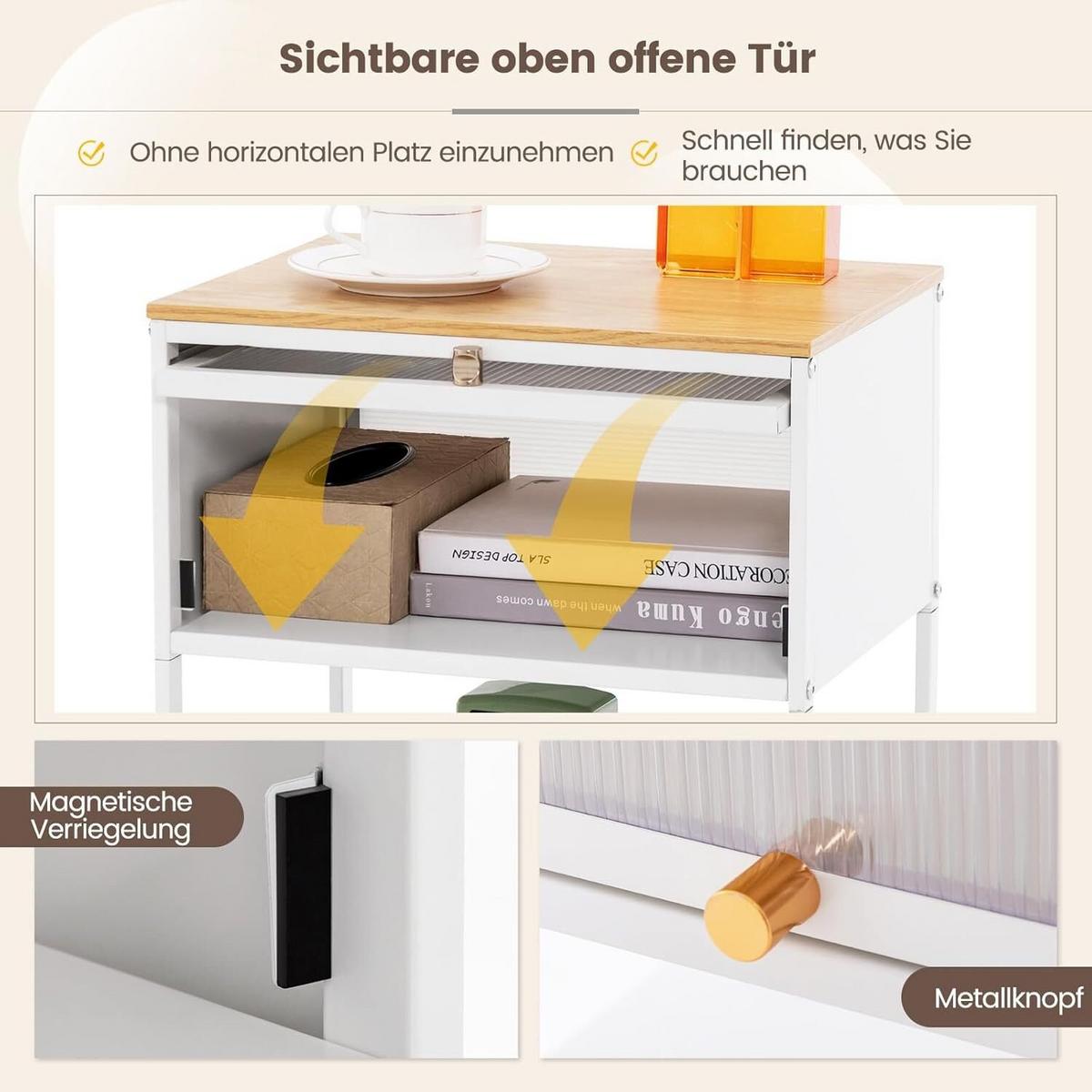 NACHTTISCH 56cm weiß - Weiß, Metall (40/56/32cm) - COSTWAY