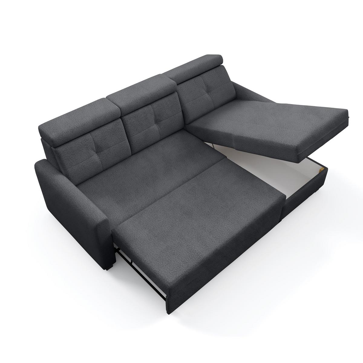 ECKSCHLAFSOFA Milano, Dunkelgrau, rechts - Dunkelgrau/Schwarz, Textil (217/166cm) - Beautysofa
