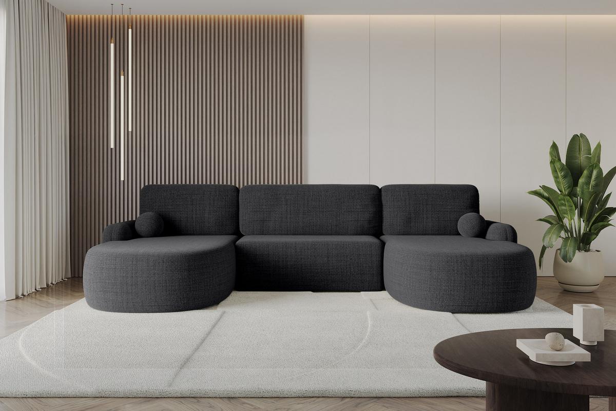 WOHNLANDSCHAFT mit Schlaffunktion und Bettkasten LIRA-U - 335x172x89 Schwarz - Schwarz, Holzwerkstoff/Textil (335/89/172cm) - ALTDECOR