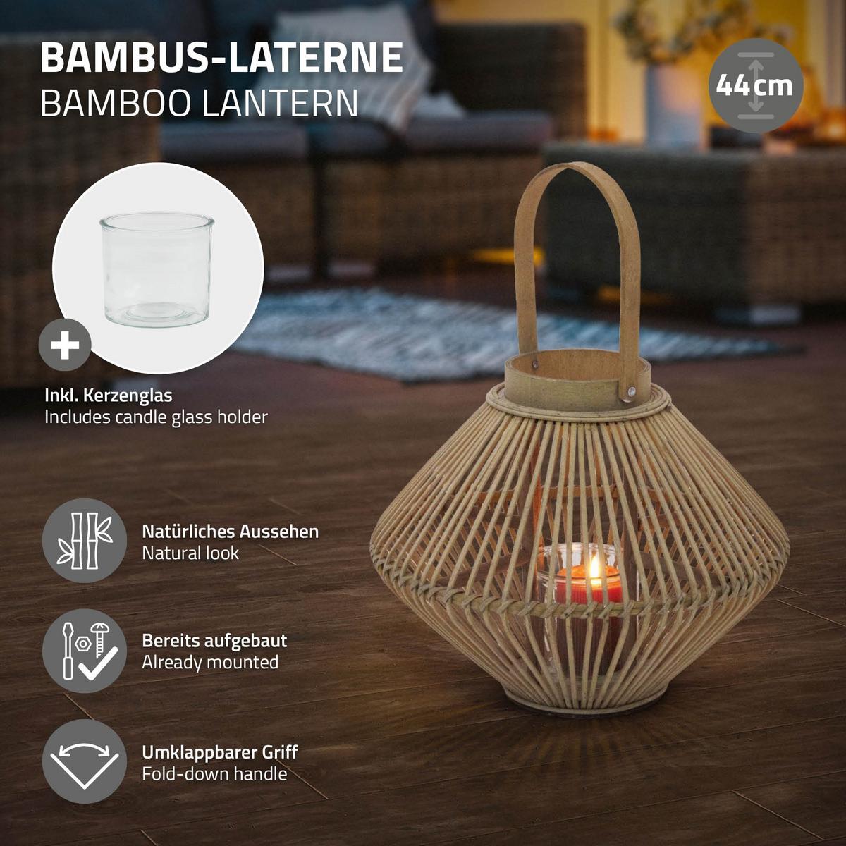 BAMBUS LATERNE H: 44 cm Holzfarbe Boho Stil - Naturfarben, Holz (35/44/35cm) - ECD-Germany