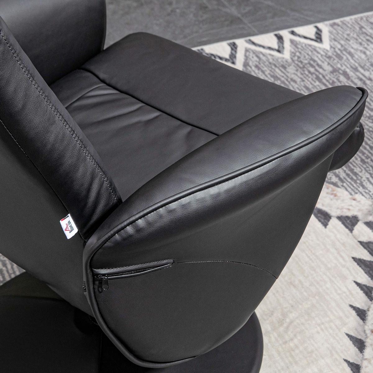 RELAXSESSEL mit Hocker, Fernsehsessel, TV Sessel mit Liegefunktion, Kunstleder - Schwarz, Metall (76/101/81cm) - HOMCOM