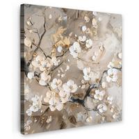 LEINWANDBILD Blumen - Weiß - Gold - Beige - Luxus Wandbild Wohnzimmer 50x50 cm - Greige, Textil (50/50cm) - MuchoWow